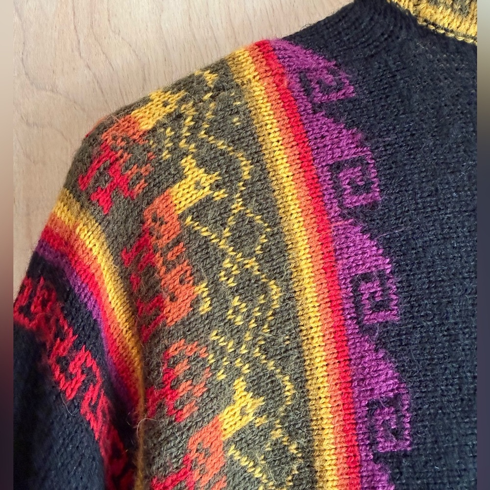Alpaca Connection Alpaca Wool Ruana Wrap Peru Black Multicolor Unisex OS - Picture 10 of 13